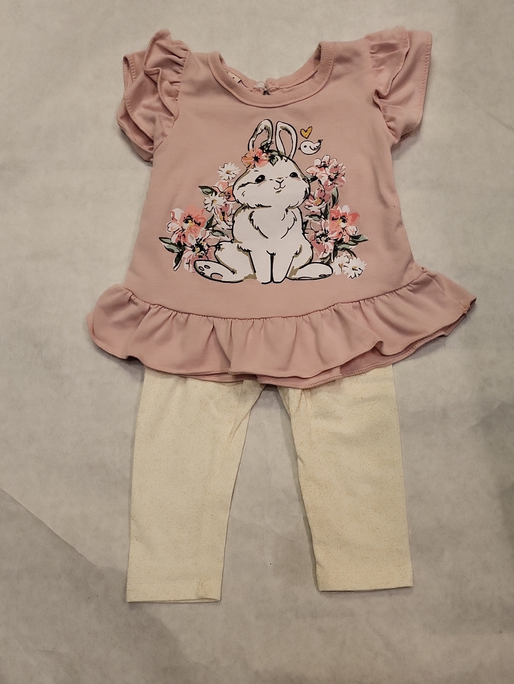 Super Cute bunny peplum top with cream sparkly tights